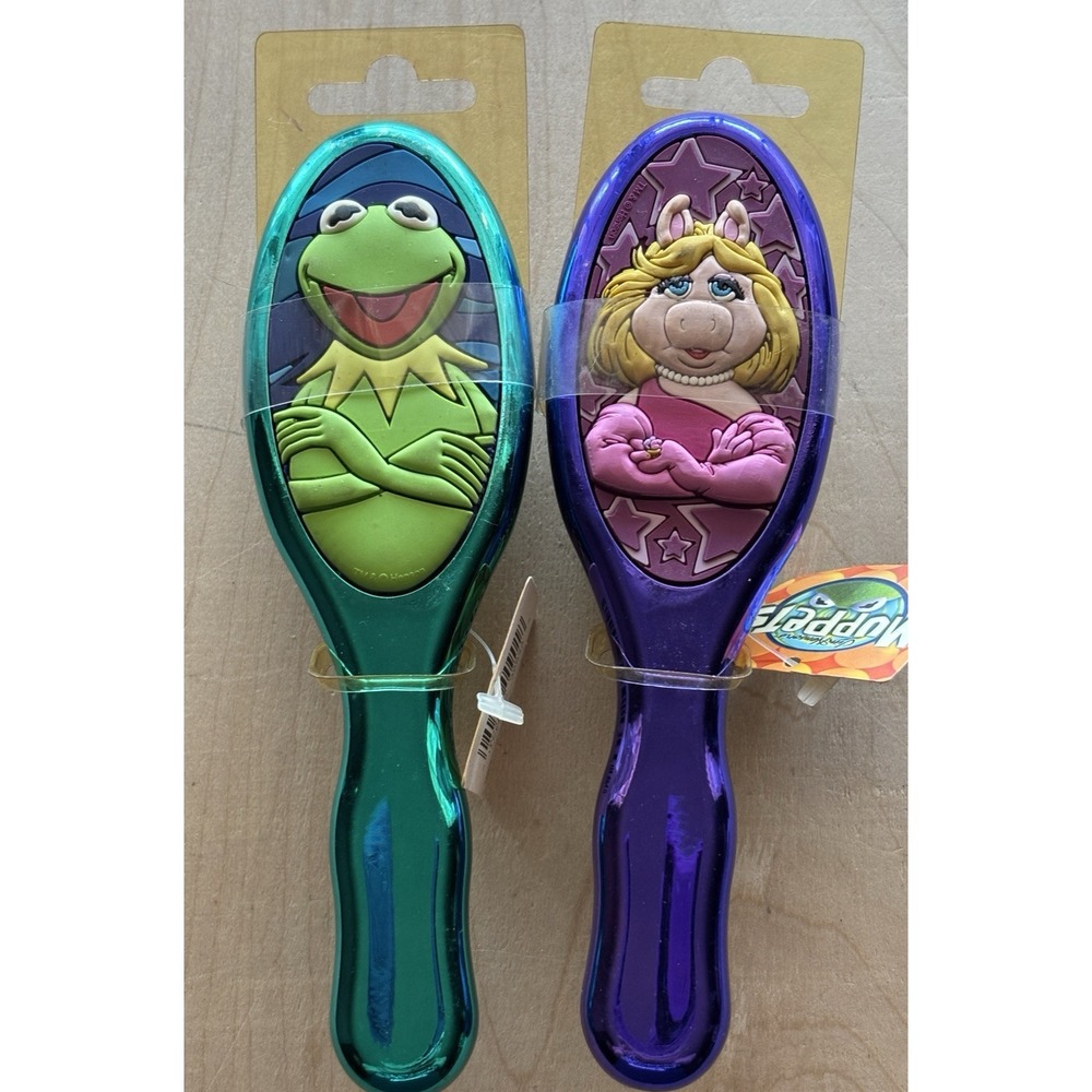 Vtg 1990s Muppets Hair Brush LOT of 2 Miss Piggy Kermit Unused World Trend